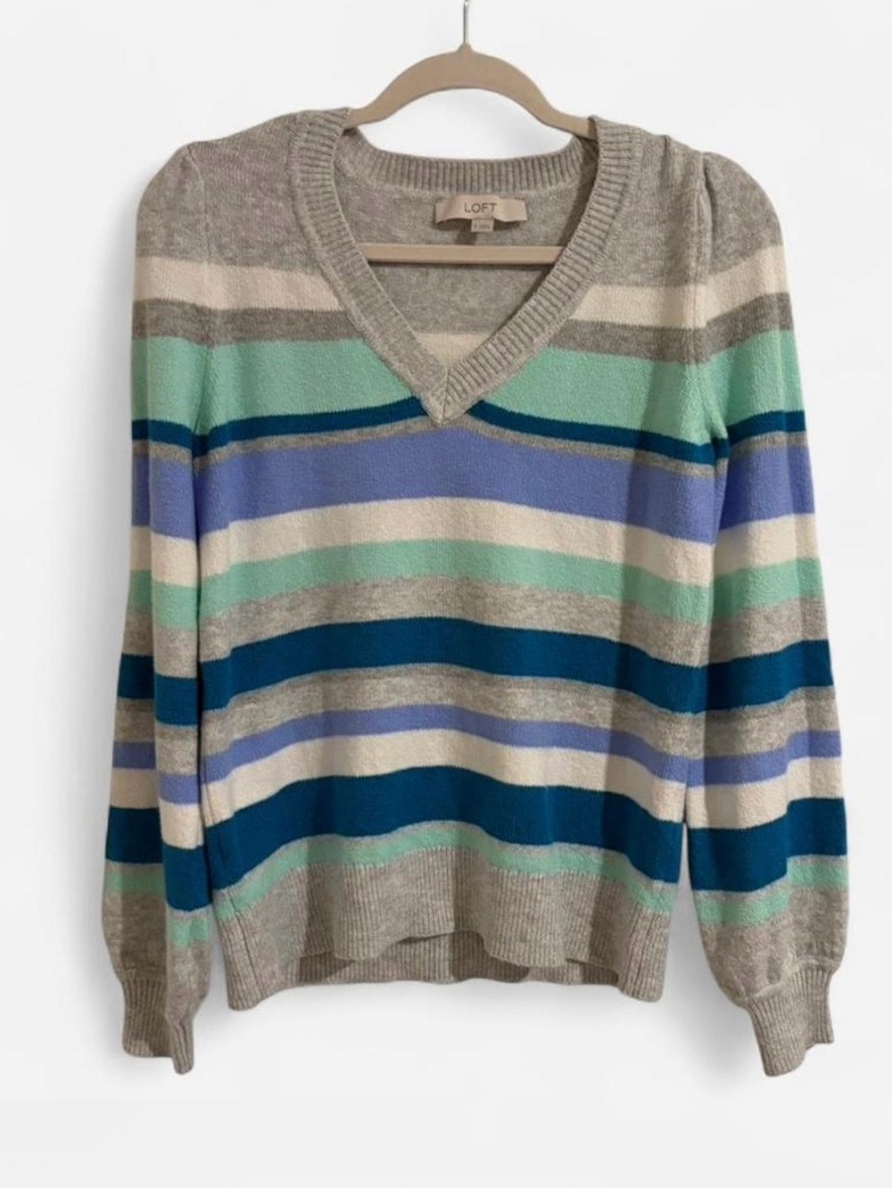 LOFT Striped V-Neck Sweater with Multi Strips. 
Women size S